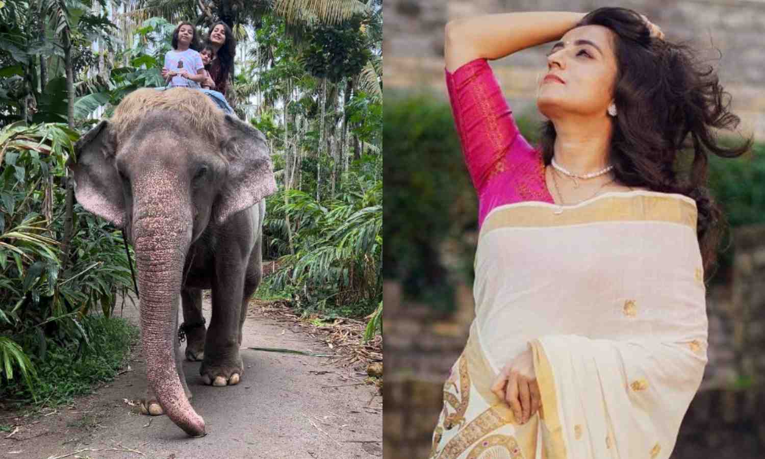 Actress Bhama Elephant Ride With Her Daughter
