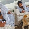 Mohanlal take photo with pet dogs Casper and Whiskey