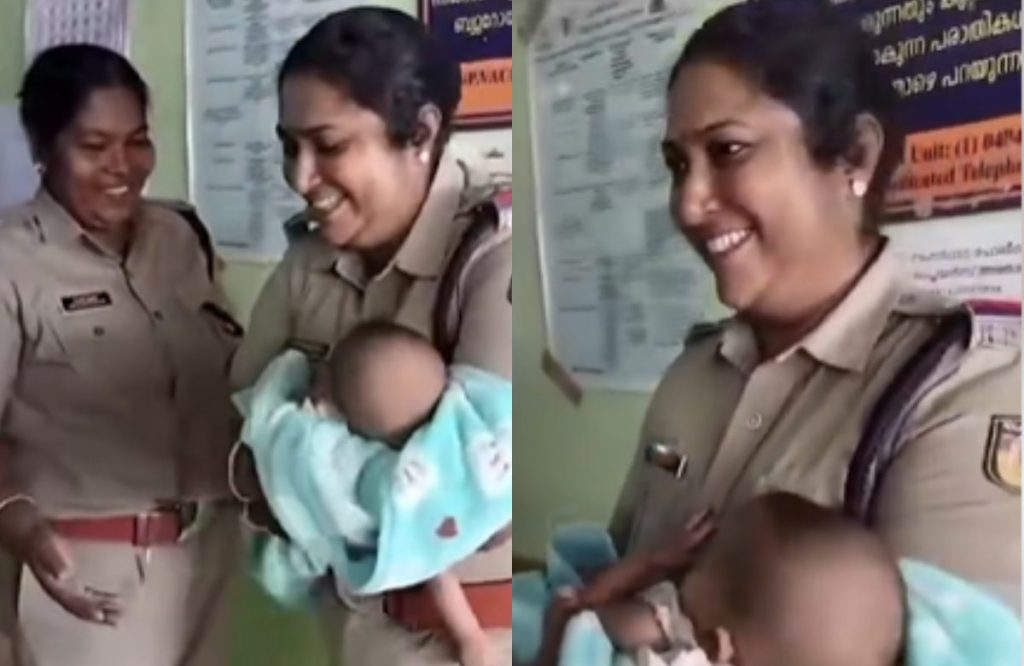 Kerala women police mother feeding baby viral video