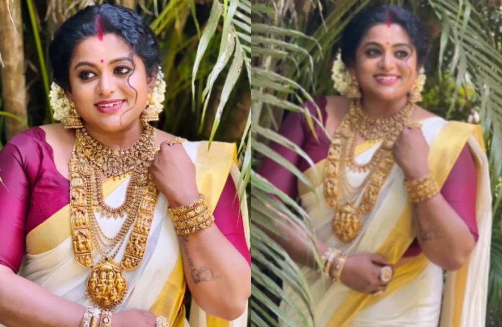 Actress Veena Nair latest wedding saree photos goes viral