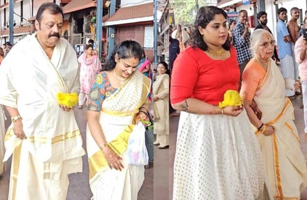 Suresh Gopi and family pre-wedding visit to Guruvayur temple