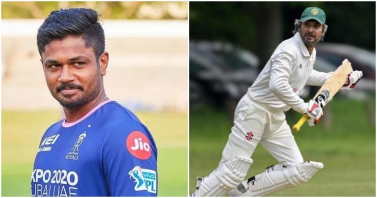 Sanju Samson amused as Kumar Sangakkara uses his bat for village cricket