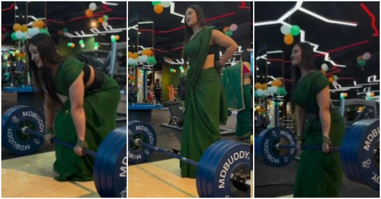 Woman Lifts 140kg in Saree viral video